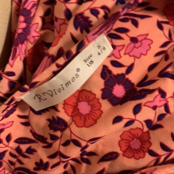 R. Vivimos Paisley‎ Boho Floral Midi Dress size Small 4/6 tie neck festive - Picture 7 of 14